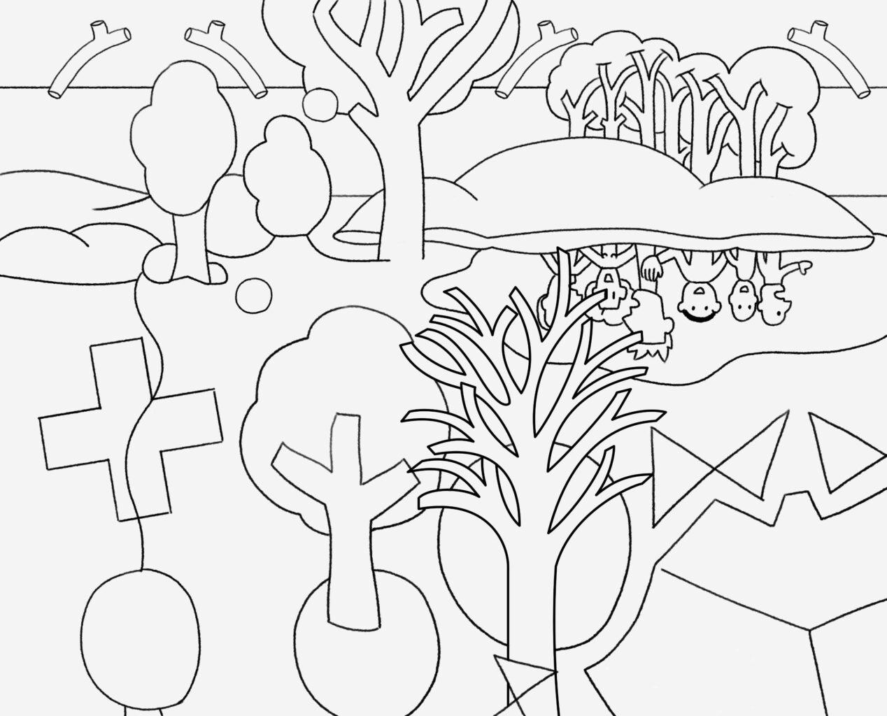 dessin esquisse fantaisie de benoit andro avec paysage et personnages