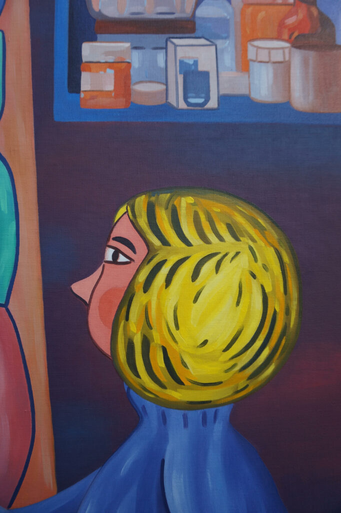 peinture figurative benoit andro femme artiste chevalet détail