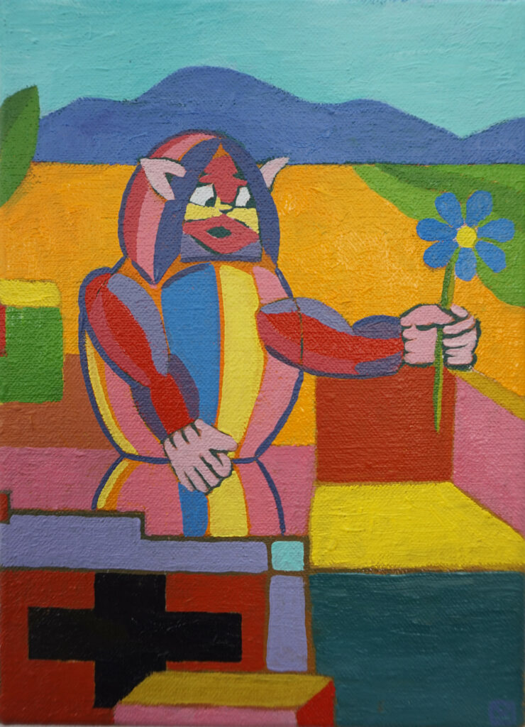 Peinture qui représente un personnage avec des oreilles pointues qui porte une étoile.