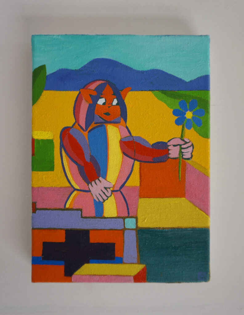 Peinture qui représente un personnage avec des oreilles pointues qui porte une étoile.